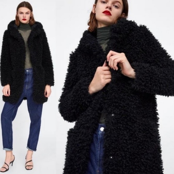 ZARA Black Luxurious Cozy Warm Hooded Teddy Jacket - Picture 9 of 9